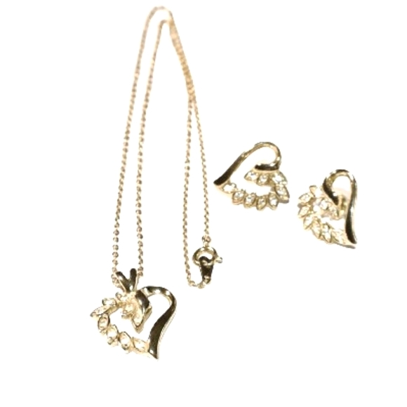 ๐๐ Vintage Gold Base Rhinestones Half Journey Heart Pendant & Earring Set - Picture 7 of 8